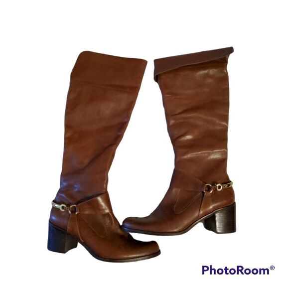 TRUTH OR DARE BY MADONNA SHOES, ERMINIDE OVER THE KNEE TAN LEATHER 9M - Picture 2 of 9